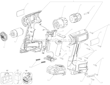 Part Location Diagram of 90506606 DeWALT Clamshell Set